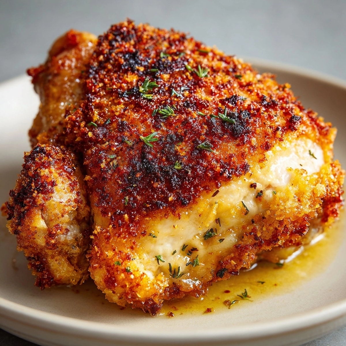 Golden brown Crispy Oven “Fried” Chicken on a wire rack, ready to serve.