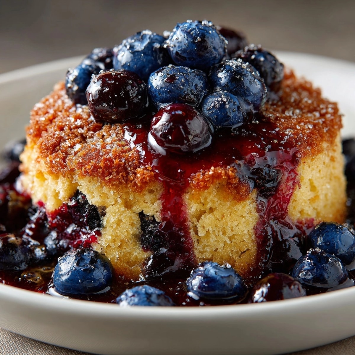 Golden Spring Lemon Blueberry Cobbler bubbling, ready from the oven, smells divine.