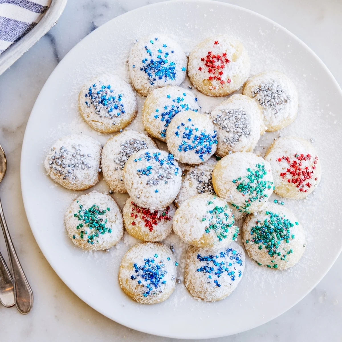 Delicious cookies merging holiday flavors, topped with colorful sprinkles for festive cheer.  
