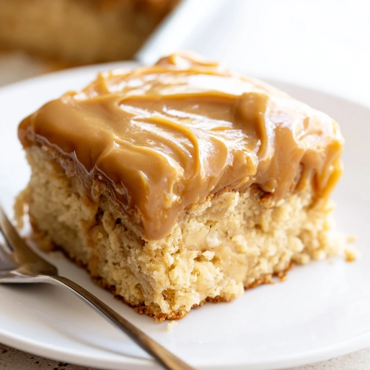 Caramel Banana Root Beer Sheet Cake topped with creamy frosting and ripe banana slices.  