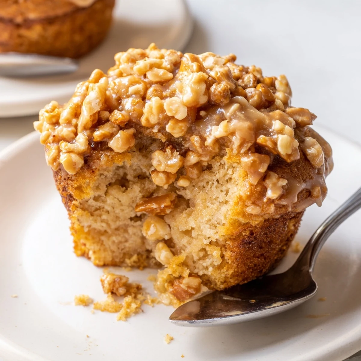 Delicious Maple Glazed Pretzel Cake Muffins paired perfectly with morning coffee or tea.  
