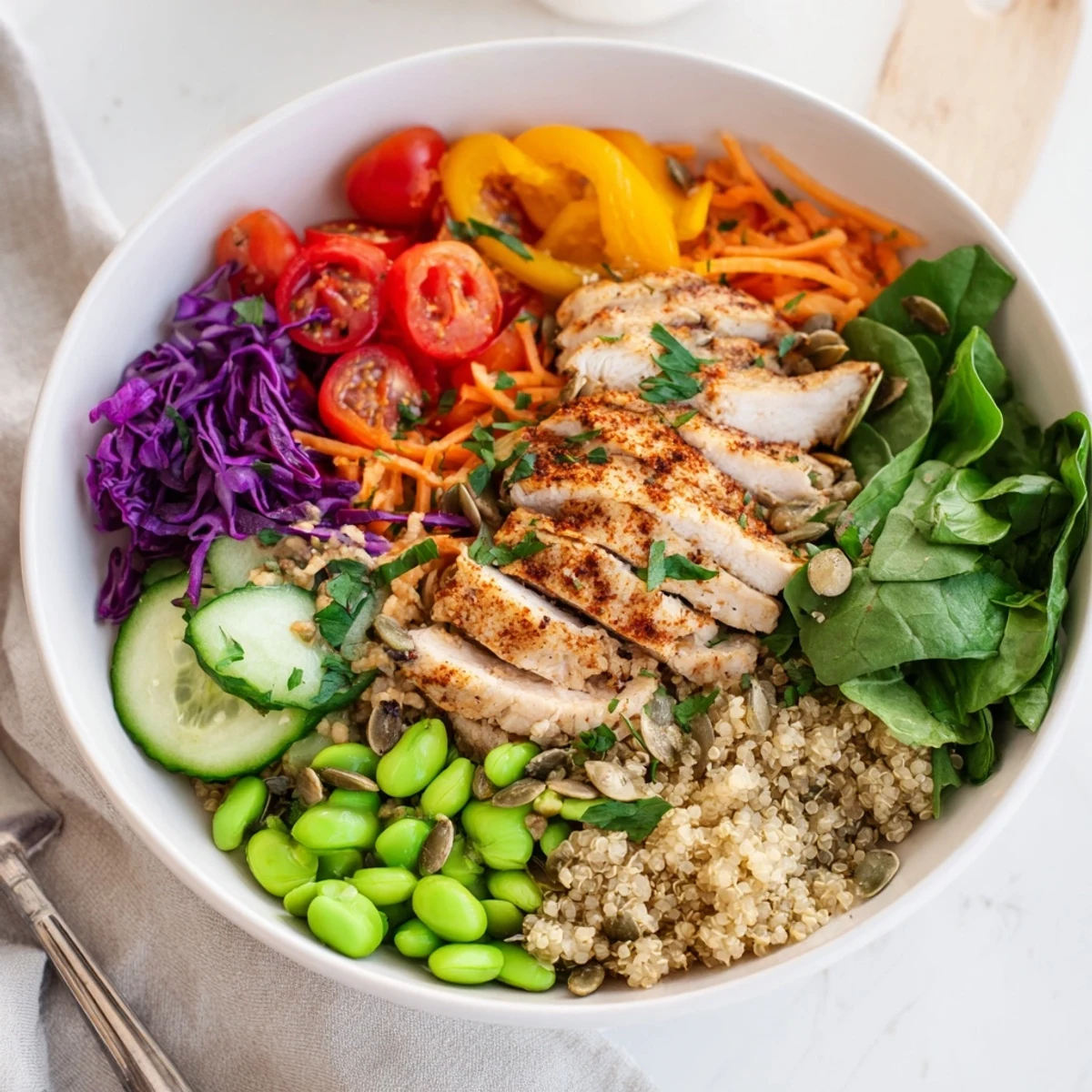 Nutrient-packed meal-prep bowls showcasing layers of colorful veggies and grains.