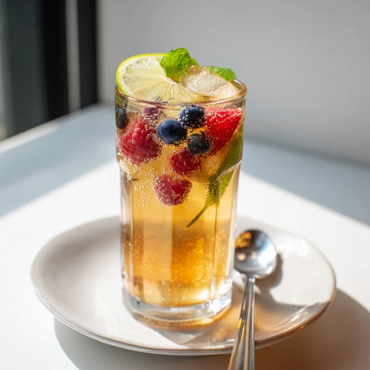 Refreshing kombucha-style home-brew mocktails, bursting with vibrant berry flavors and fizz.