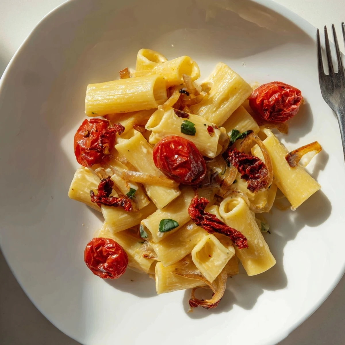Serve this baked feta pasta warm, garnished with herbs and a drizzle of olive oil.