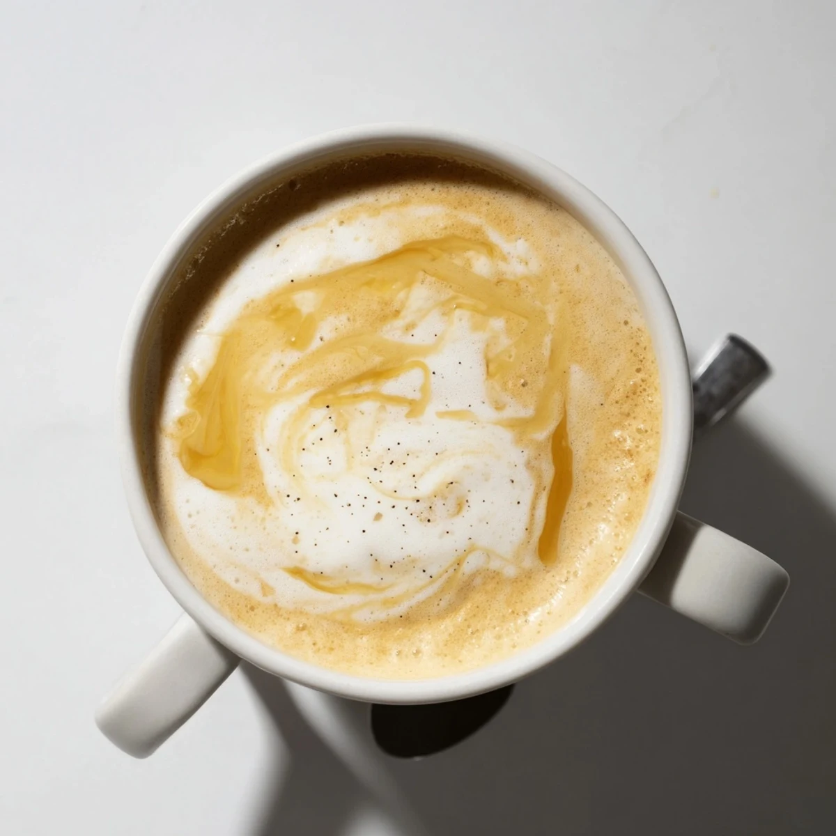 Savory onion latte featuring rich espresso and buttery caramelized onions, beautifully blended.  