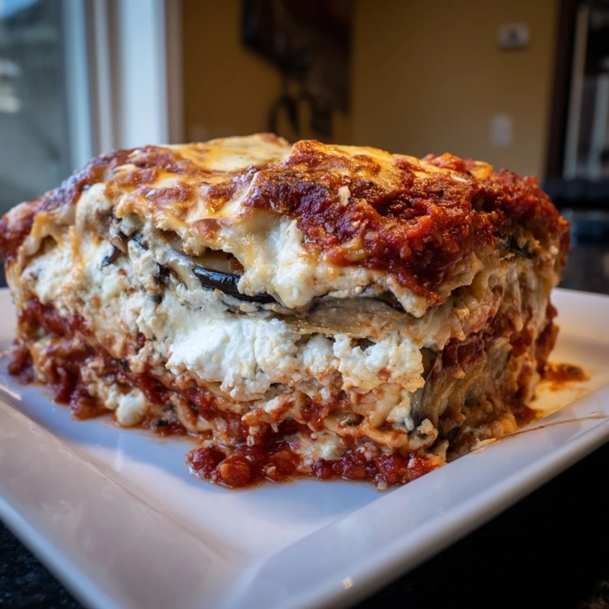 Imagine sinking your fork into this satisfying, creamy slice of Eggplant Parmesan Lasagna; pure comfort food.
