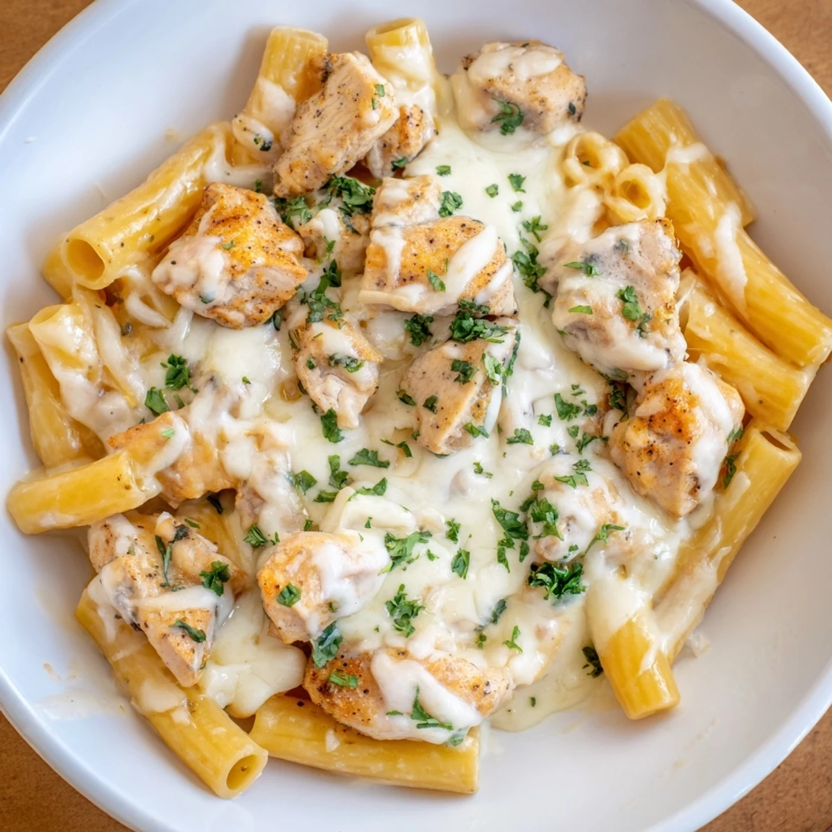 Freshly baked Cajun Chicken Pasta Bake, ready to serve, a comforting American casserole with a cheesy top.