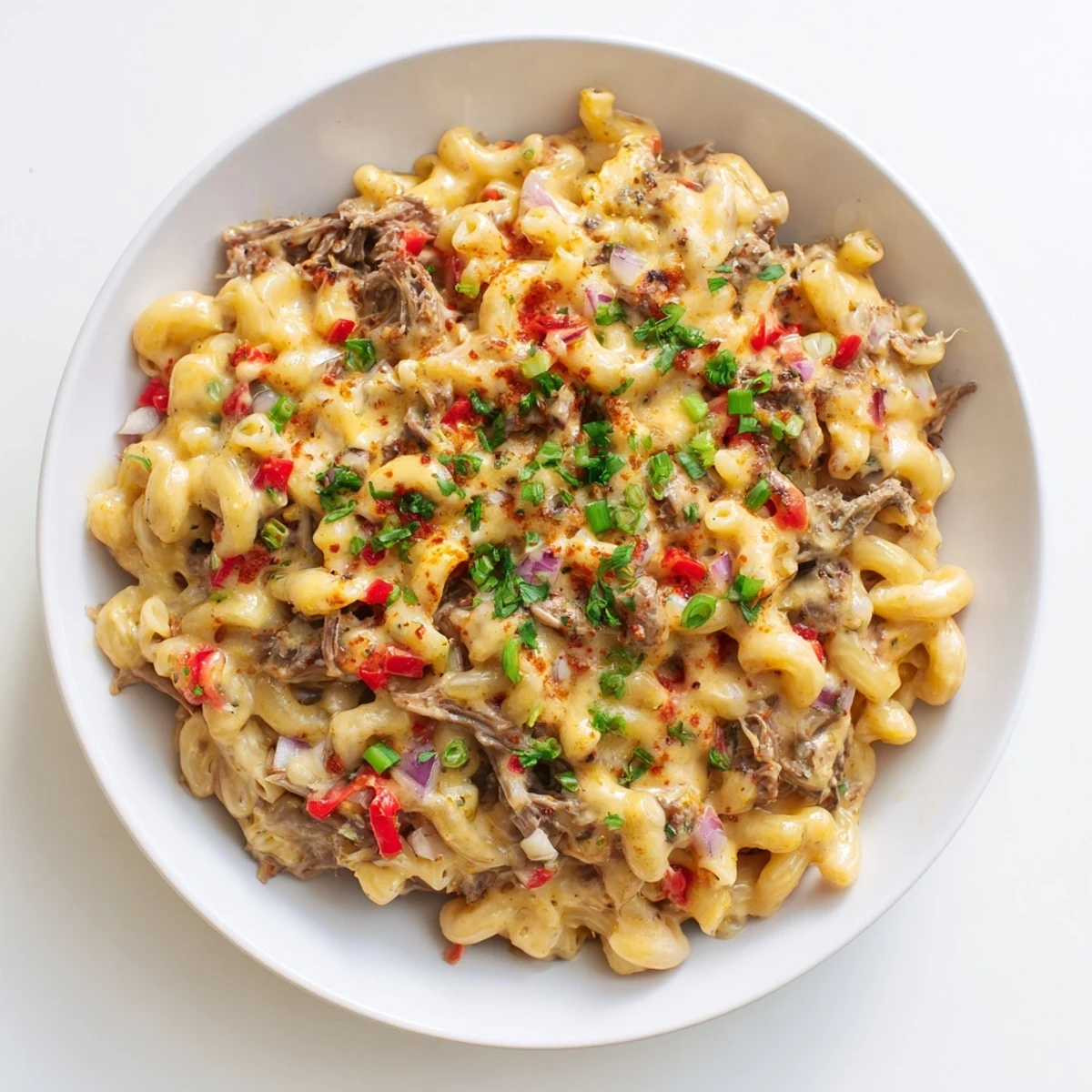 Cheesy, baked BBQ Rib Macaroni Skillet combines tender pork, macaroni, and barbecue sauce for dinner.