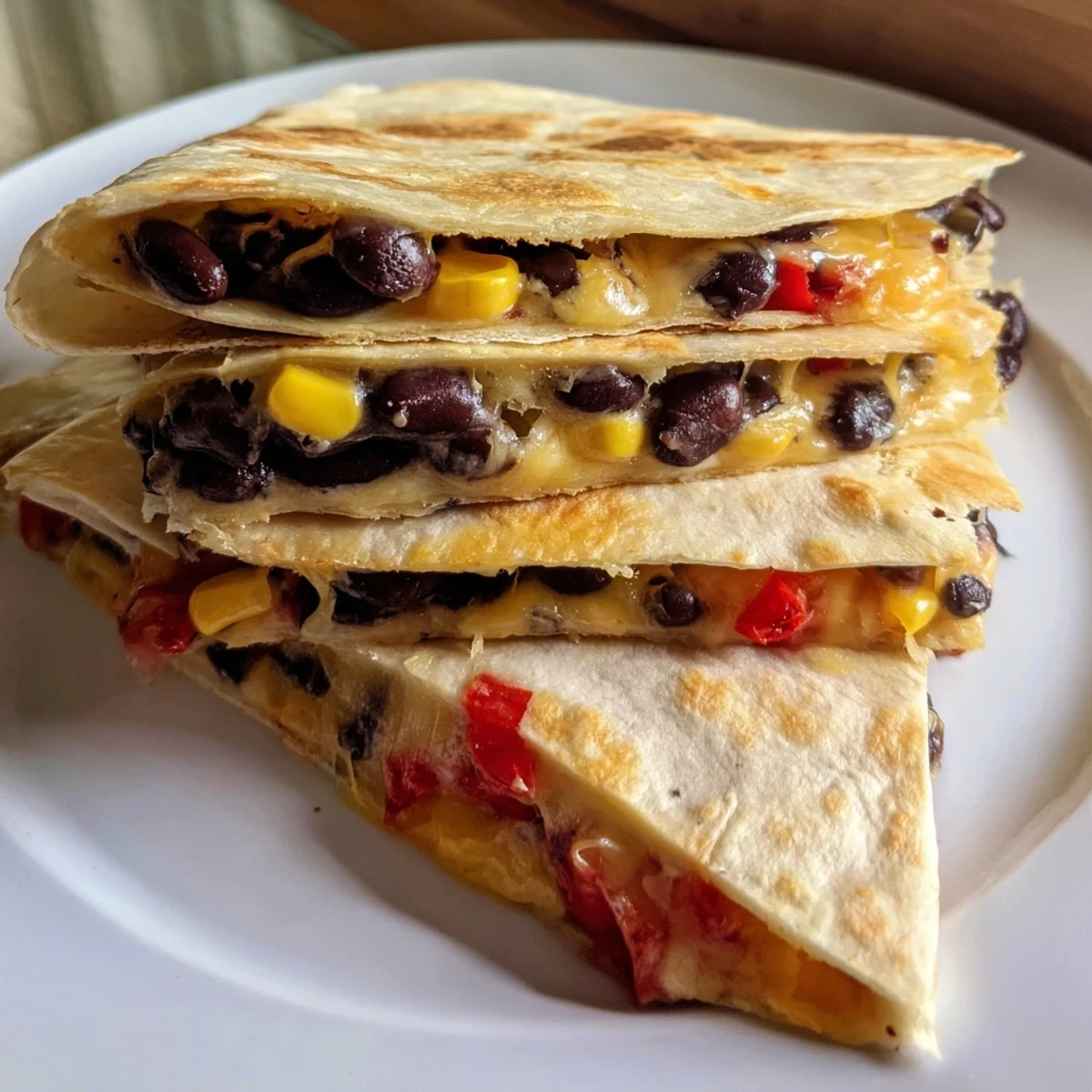 Baked tortilla wrap hack with beans and cheese, layered and golden brown, ready to eat.