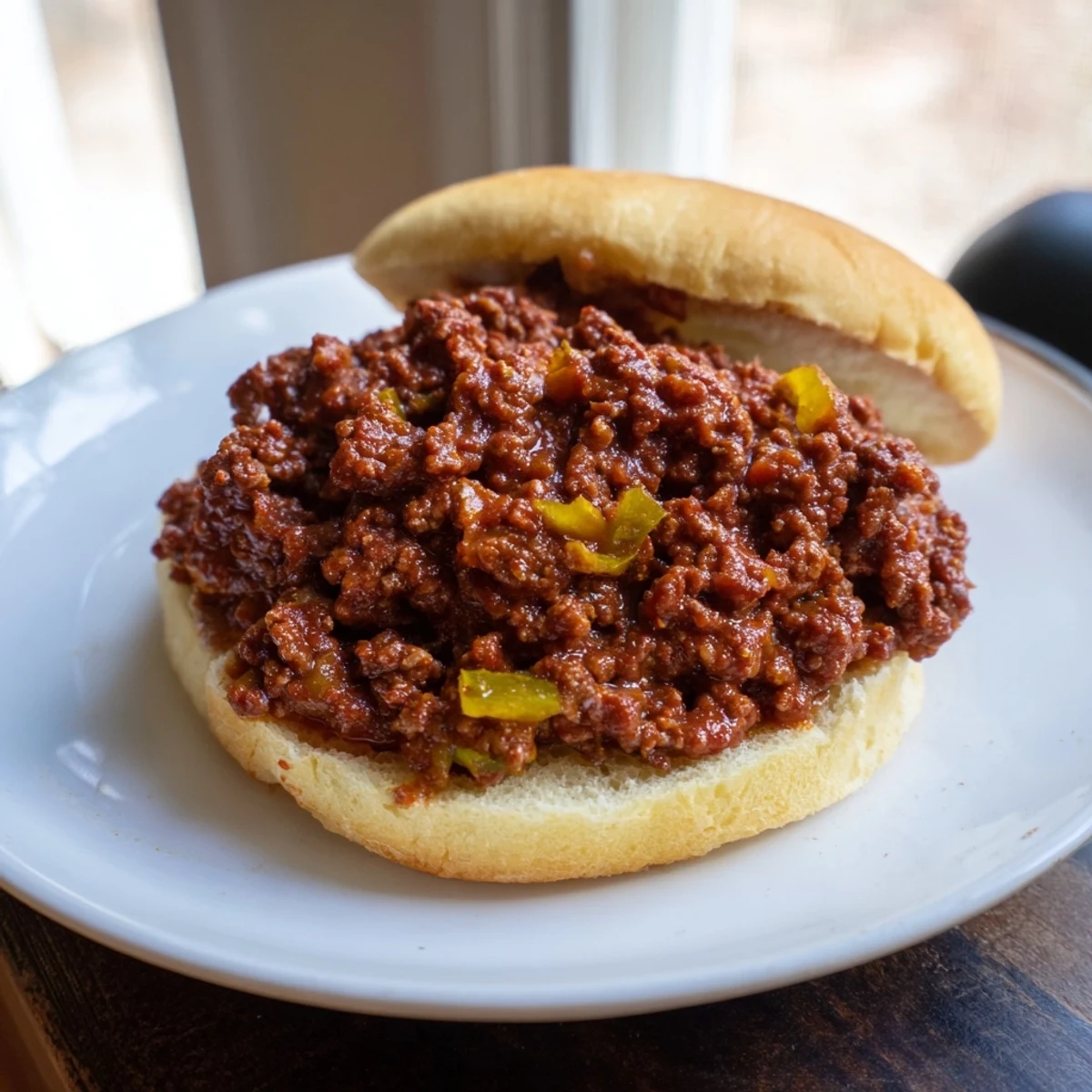 Close-up of juicy Sloppy Joes, with the sweet and savory sauce dripping down the side of the bun.