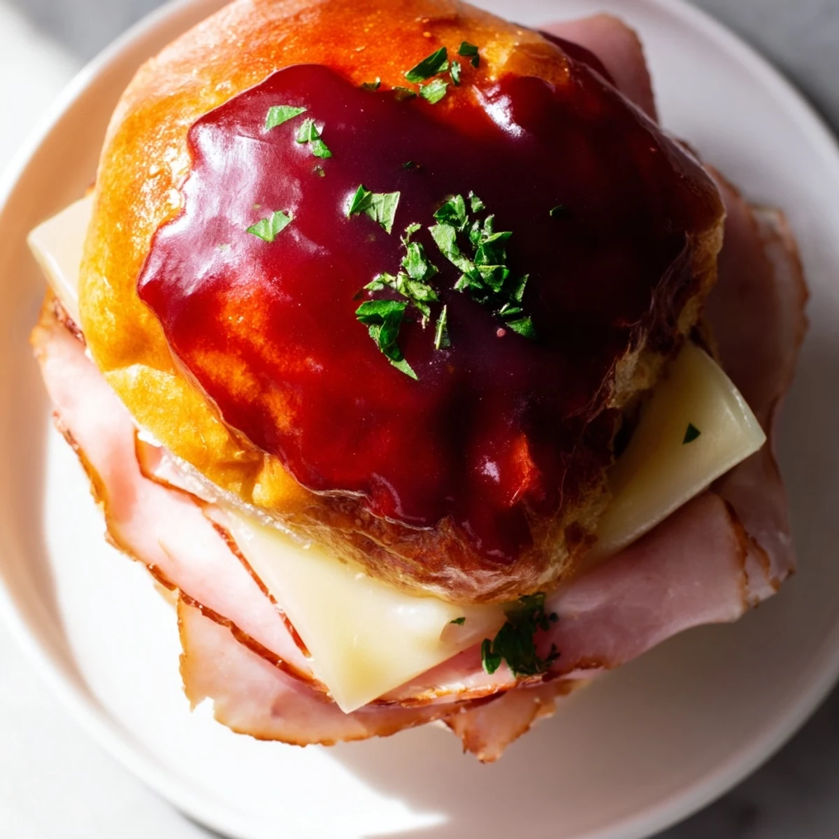 Cherry glazed ham cheese slider