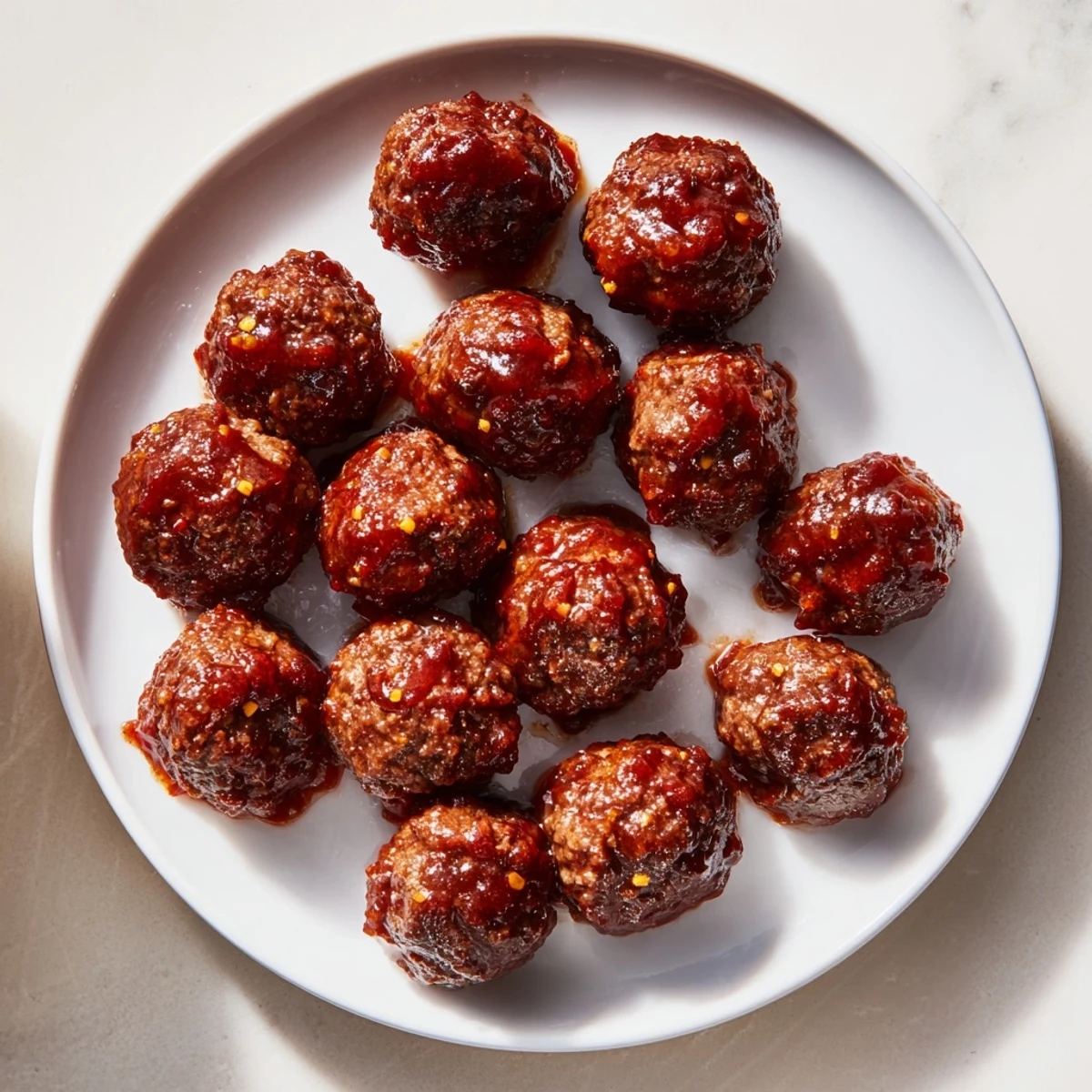Tender, browned Cherry-Glazed Meatballs in a bowl, showing the rich depth of the cherry glaze.