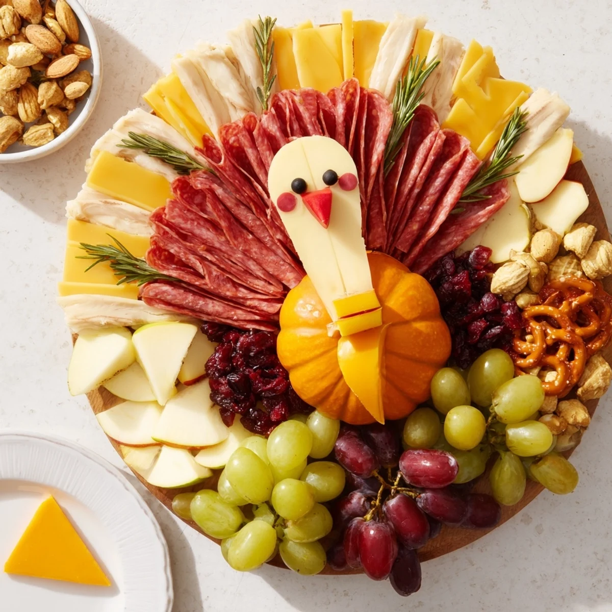 Vibrant and festive Wheat Field Thanksgiving Turkey Board offering a delightful array of charcuterie ingredients.