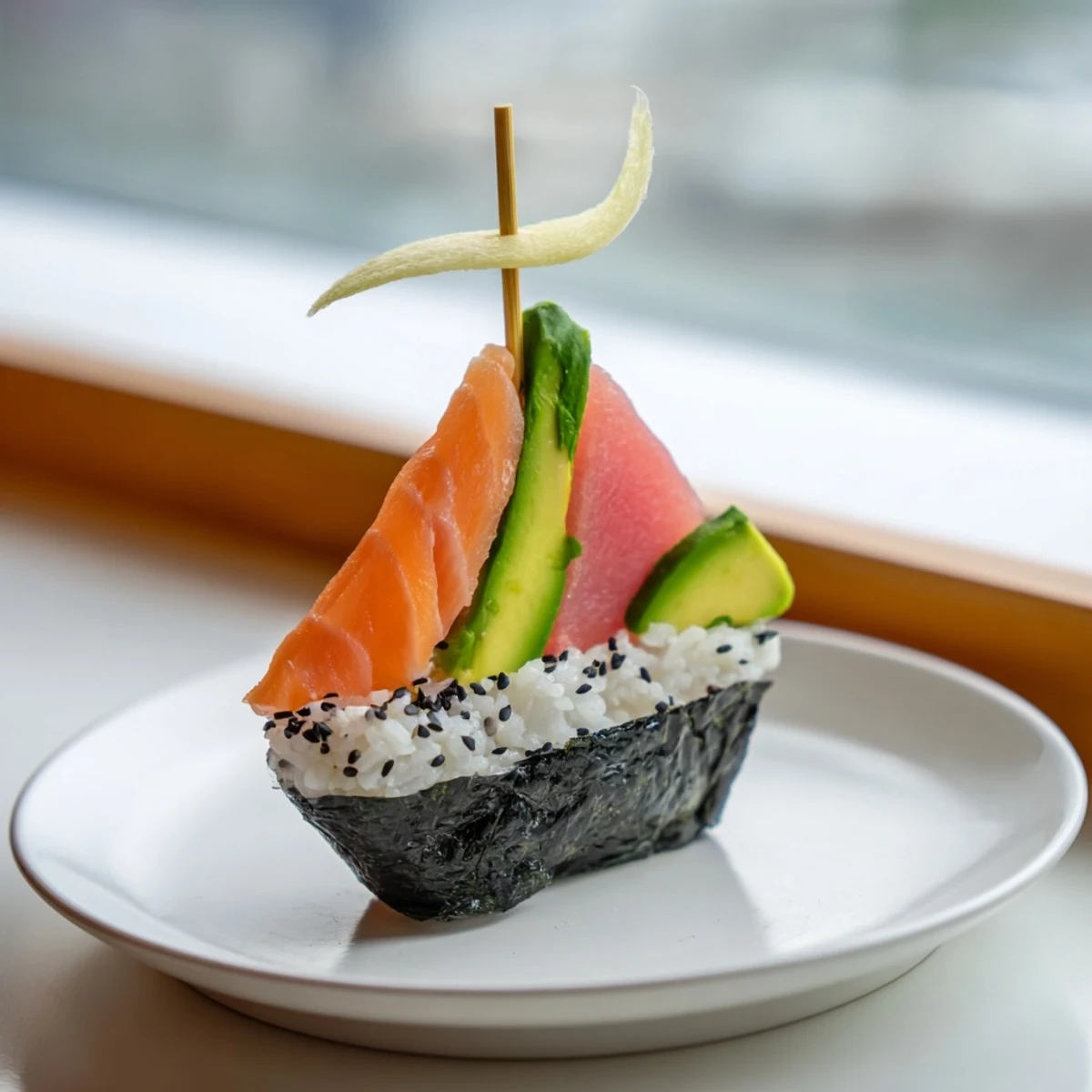 Playful sushi sailboats, filled with savory fish and sushi rice, make a fun and elegant Japanese-fusion platter.