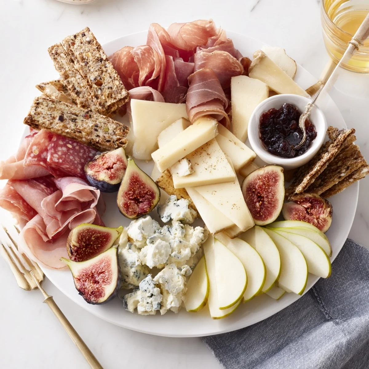 A perfectly arranged Wine & Food Pairing Platter, featuring cheeses, meats, and fresh fruits for elegant entertaining.
