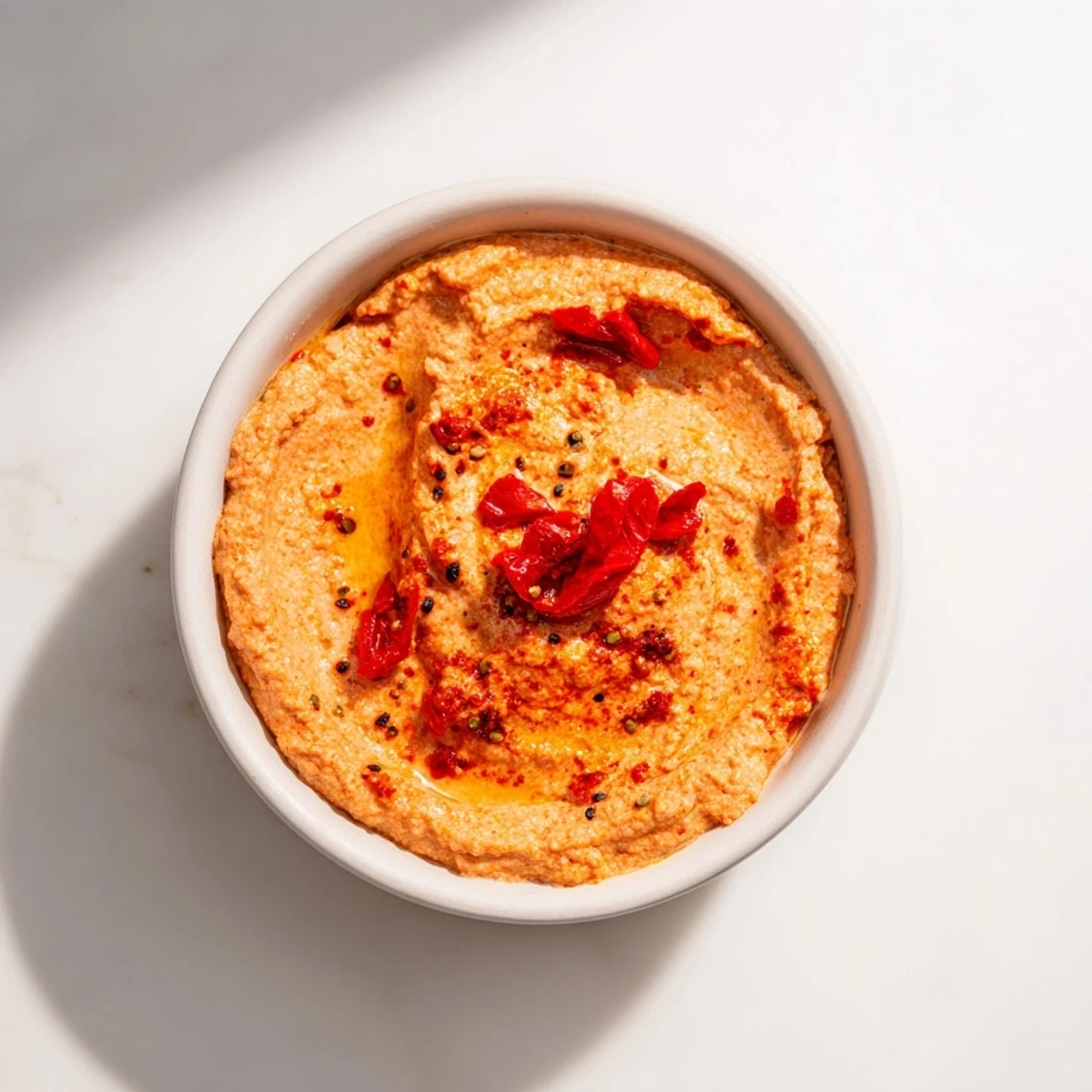 A creamy bowl of spicy, flavorful Volcanic Lava Dip, garnished and ready for serving.