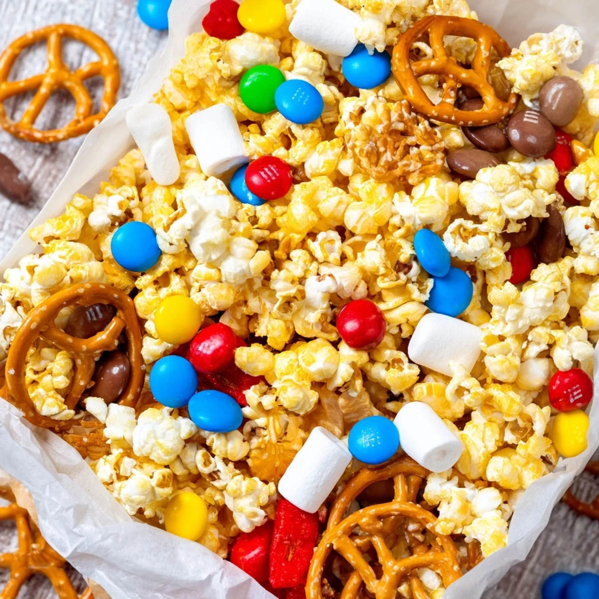 Movie night popcorn boxes filled with sweet and savory treats for a fun snack platter.