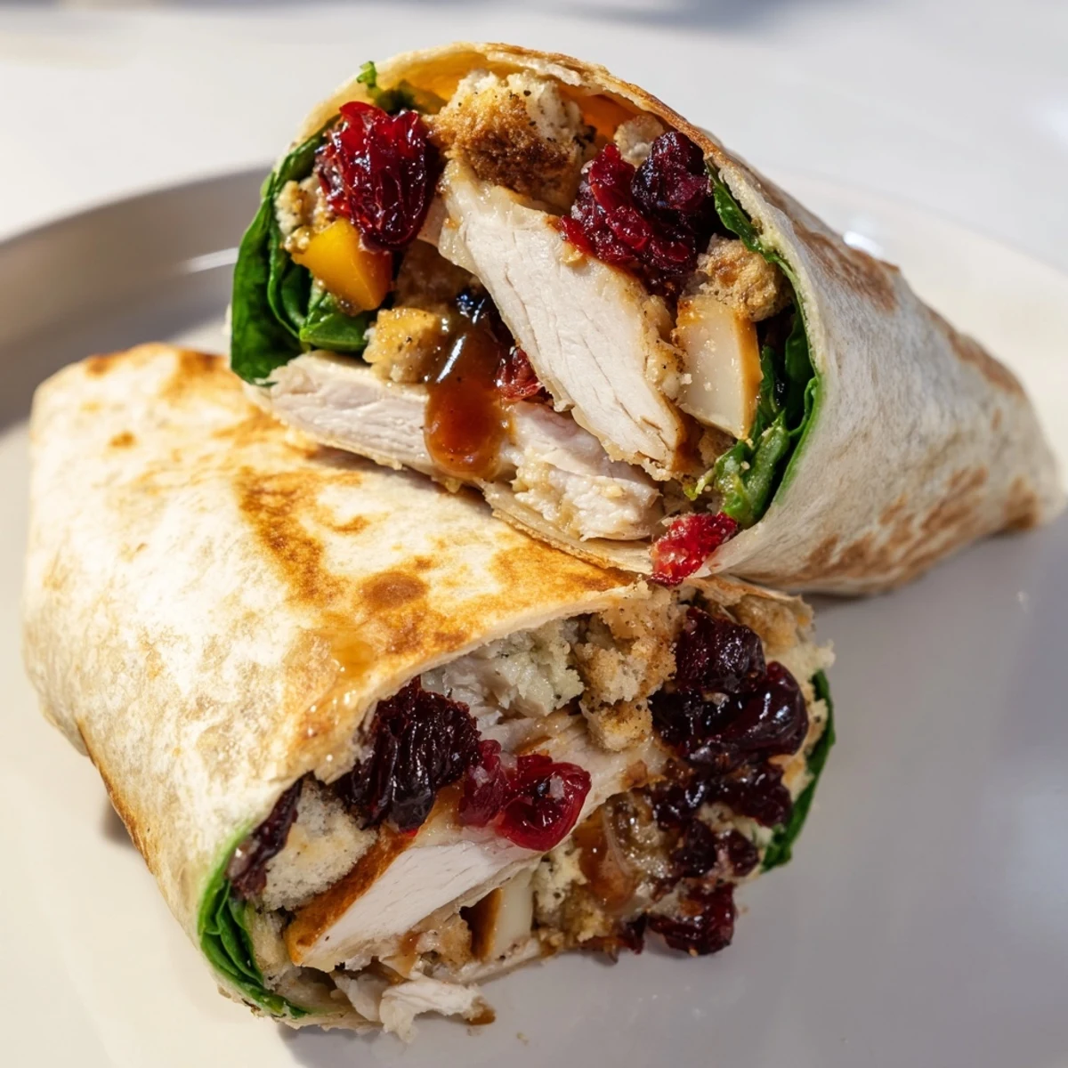 Warm, golden-brown Moist Maker Chicken Wrap, oozing with gravy and savory roasted chicken filling.