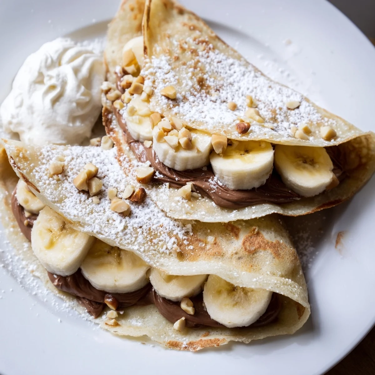 A close-up of a perfectly folded Banana Nutella Wrap, ready for a delicious, sweet dessert bite.