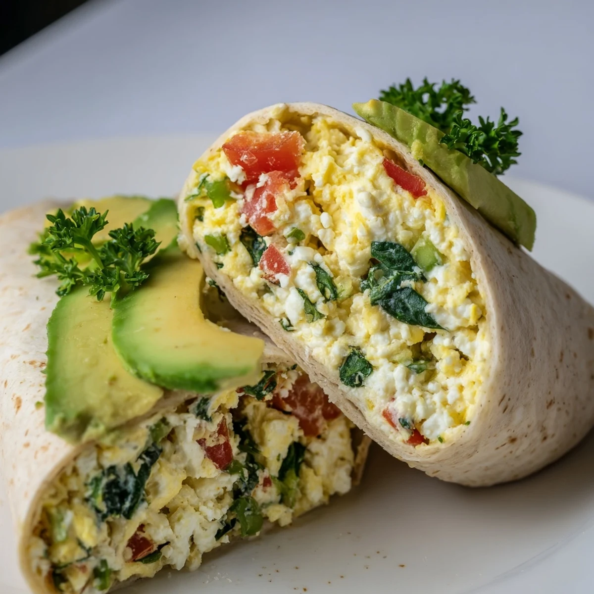 Golden, fluffy Feta Egg Wrap with vibrant spinach and feta cheese, ready for a delicious breakfast.