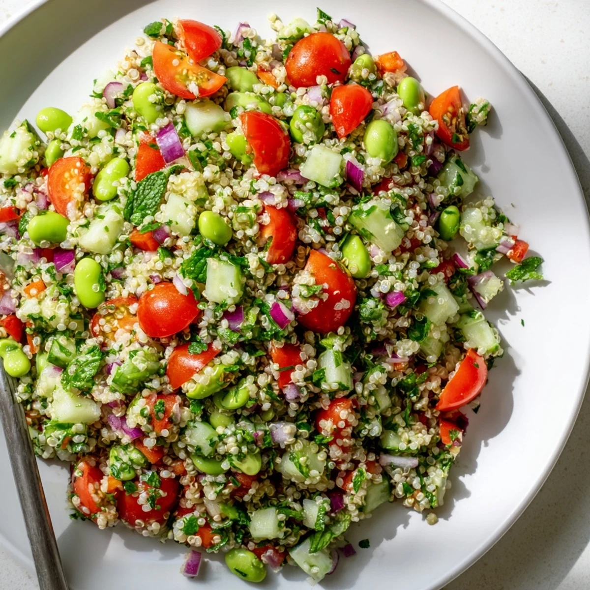 This healthy Edamame and Quinoa Salad is perfect for lunch or a side.