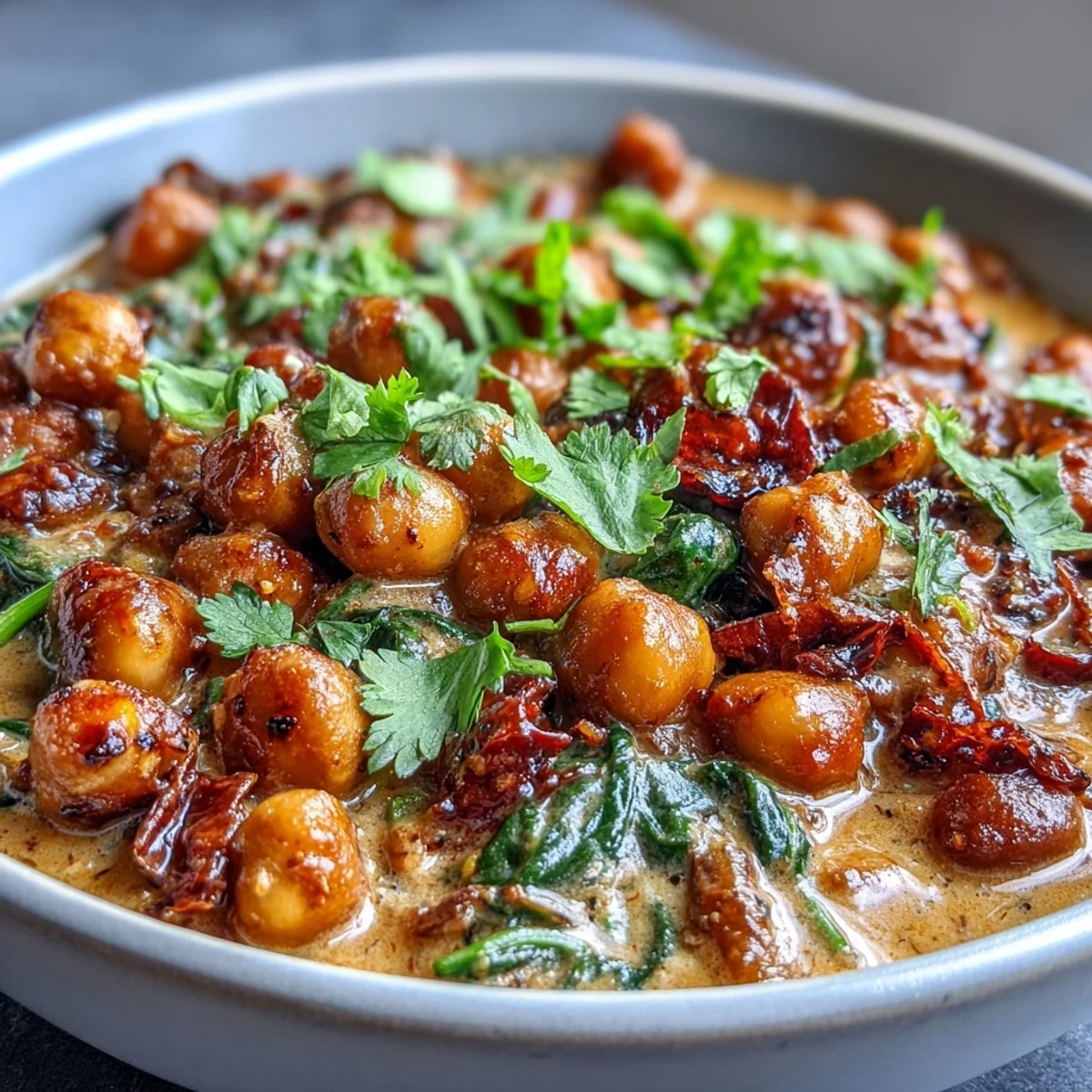 Warm Chickpea Curry with creamy coconut, vibrant spices, perfect for dinner.