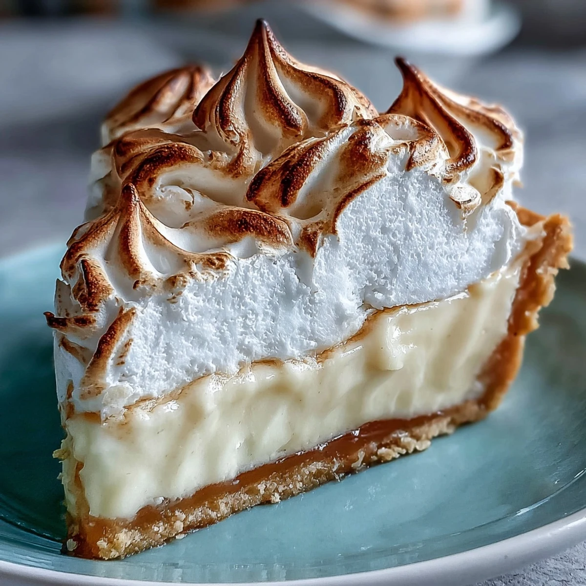 Freshly baked Lemon Meringue Pie with a golden-brown, toasted meringue topping and a vibrant yellow lemon filling inside a flaky crust.