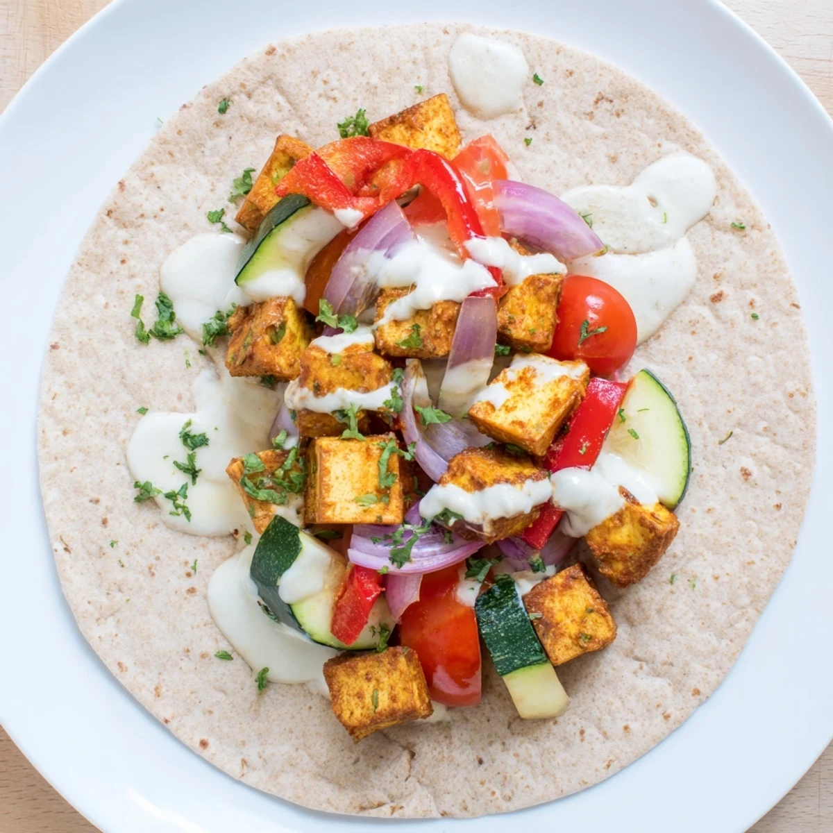 Delicious vegan viral recipe re-make wrapped in warm pita with vibrant veggies.  