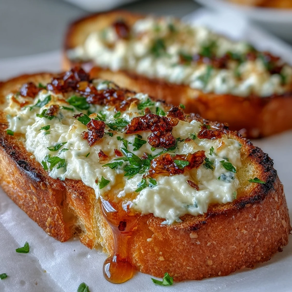 Hot Honey Ricotta Garlic Bread