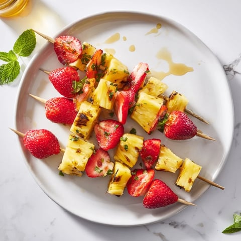 Colorful fruit skewers with pineapple and strawberries ready to serve, a refreshing party snack.