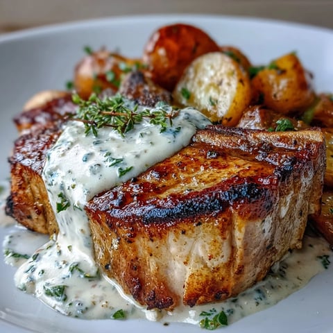 Thick-cut Crockpot Ranch Pork Chops in a creamy gravy with baby potatoes and carrots.