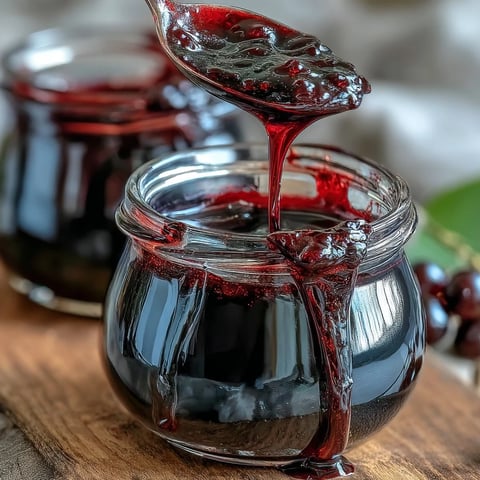 A glass bottle of homemade Black Currant Syrup glistening with deep purple hue, placed on a rustic wooden table next to fresh berries and a lemon slice for scale.