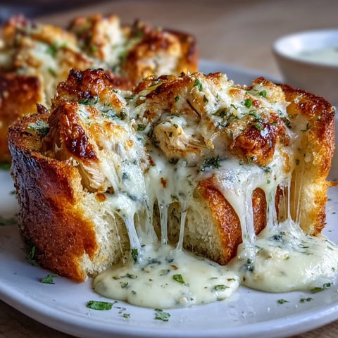 Freshly baked Chicken Alfredo Garlic Bread with melted mozzarella and cheddar cheese, garnished with parsley.