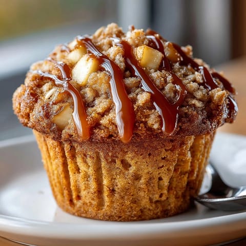 Golden Caramel Apple Oatmeal Muffins, a comforting breakfast treat, fresh from the oven.