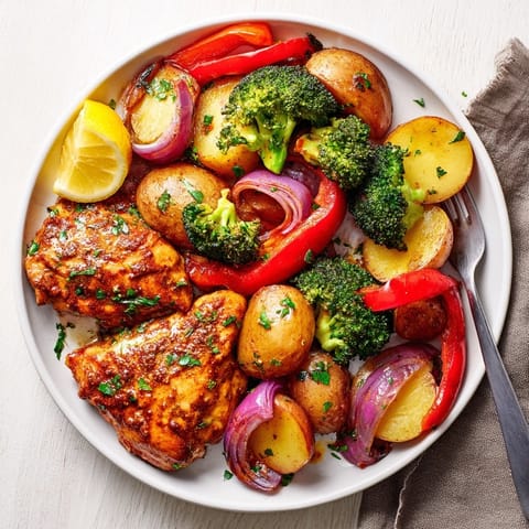 Vibrant Lazy Gourmet Chicken & Vegetable One-Pot with tender broccoli and colorful bell peppers.  