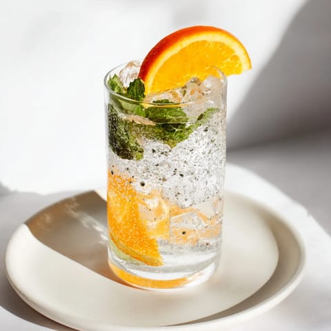 Homemade Probiotic Soda Mocktail served in glasses over ice, garnished with orange slices.  