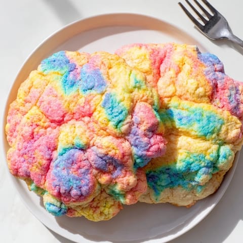 Colorful, light cloud bread showcasing a rainbow design, ideal for fun gatherings.  