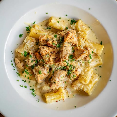 A close-up of the delicious Cajun Chicken Pasta Bake, featuring tender chicken and colorful bell peppers.