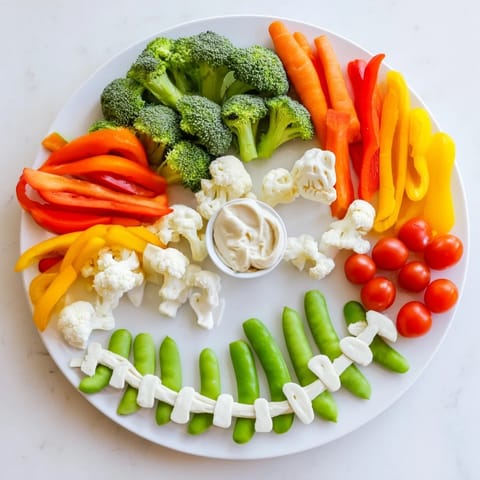 A creative spread! Fresh Dino-Mite Dinosaur Fossil Crudités ready for dipping, featuring carrots and cucumber bones.