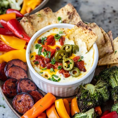 A close-up of a bubbling Lava Flow Volcano Dip Platter, perfect for a party appetizer with various toppings.