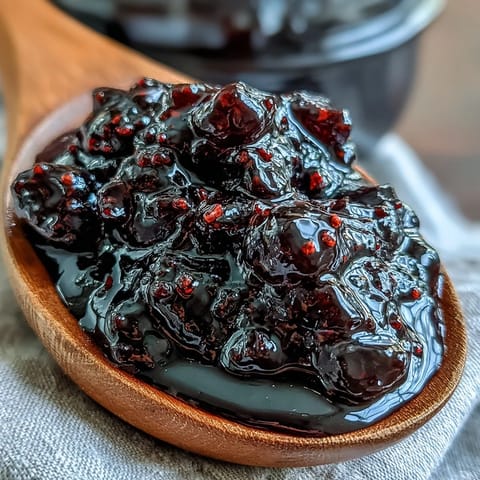 Freshly set Black Currant Jelly spread on warm sourdough toast with a cup of tea.