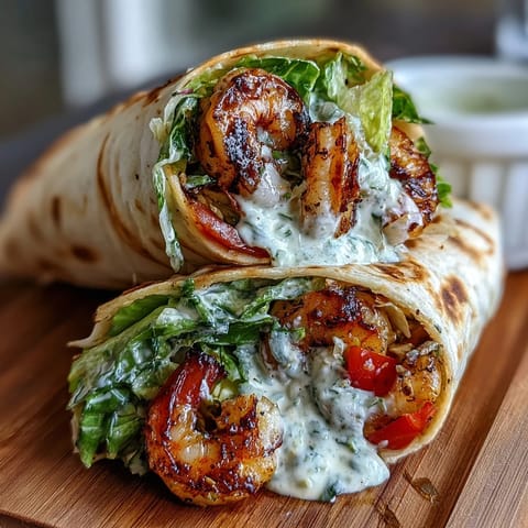 Four Grilled Shrimp Caesar Wraps served on a white platter with lemon wedges and extra Parmesan.