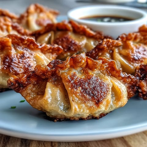 Crispy golden dumplings filled with savory pork and cabbage, air-fried to perfection and served with tangy soy ginger dipping sauce.  