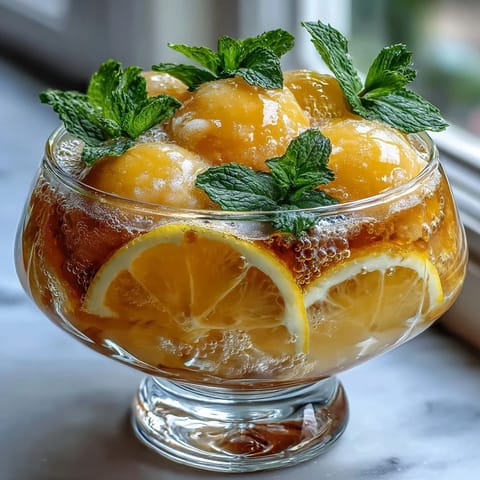 Limoncello Sorbet Floats with Sparkling Lemon Water: creamy lemon sorbet and chilled limoncello in sparkling glasses with lemon slices.