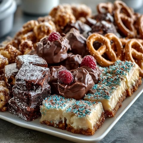 A colorful Grad Party Dessert Board with cake slices, cookies, and brownie bites, perfect for celebrating with friends.