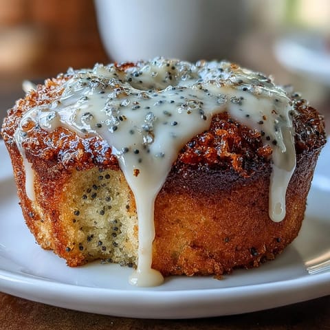 Fluffy lemon poppy seed muffins with a golden sugar crust and tangy lemon glaze, perfect for breakfast or a sweet snack.