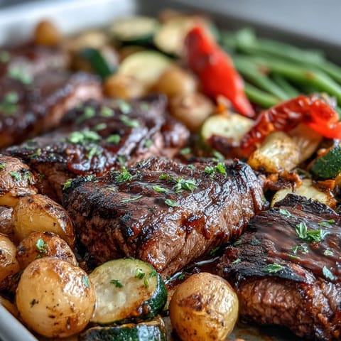 Golden potatoes and tender steak ready for a Father's Day feast.