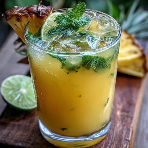 Refreshing Pineapple Coconut Agua Fresca, blended with lime, perfect for summer.
