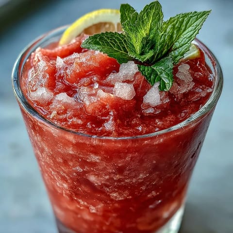 Tangy lemon and sweet watermelon slushie, perfectly blended and ready to be sipped.