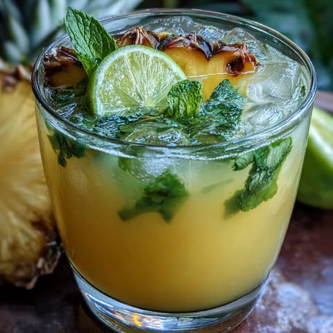 Vibrant Pineapple Coconut Agua Fresca with lime and fresh mint garnish.